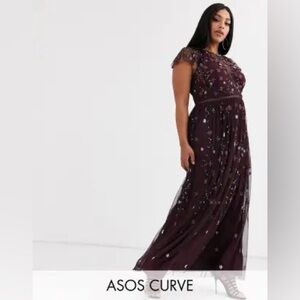 ASOS Curve Dark Purple beaded Maxi Dress 22